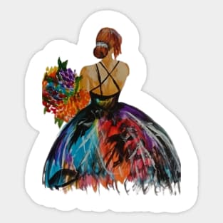 Girl with Bouquet: Radiant Elegance Sticker